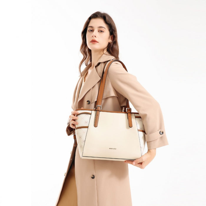 Tote Bag with Monogram Pattern – Beige and Brown