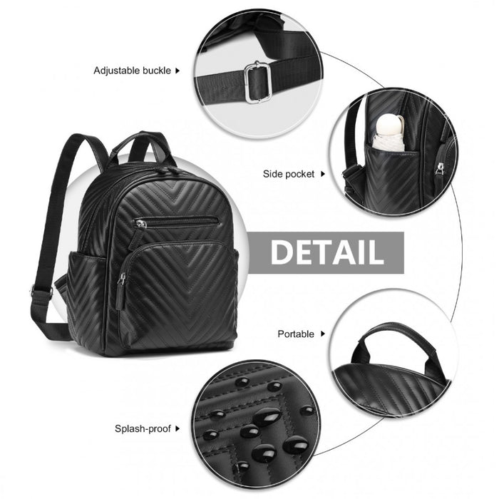 Water-Resistant PU Leather Backpack – Black
