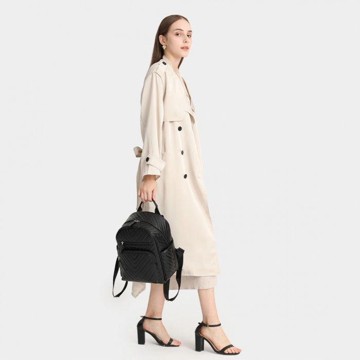 Water-Resistant PU Leather Backpack – Black
