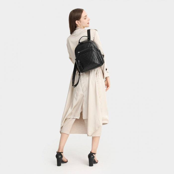 Water-Resistant PU Leather Backpack – Black