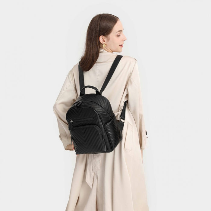 Water-Resistant PU Leather Backpack – Black