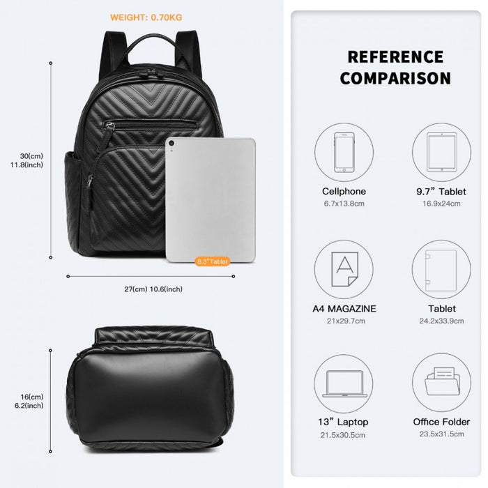 Water-Resistant PU Leather Backpack – Black