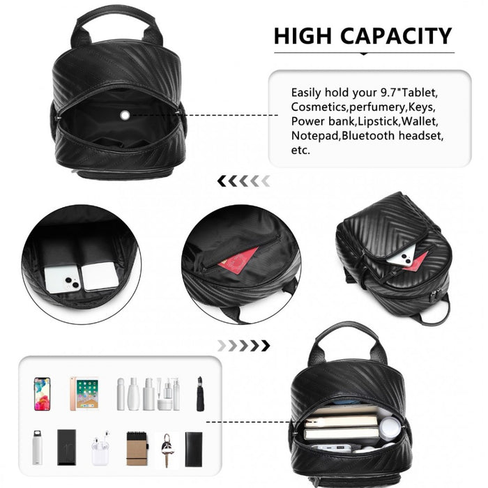 Water-Resistant PU Leather Backpack – Black