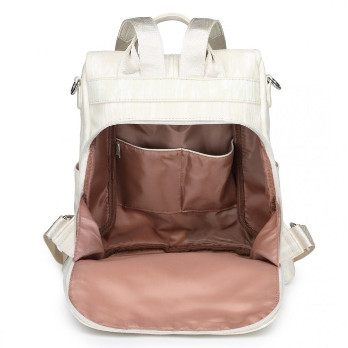 Anti-Theft PU Leather Convertible Bag and Backpack – Beige