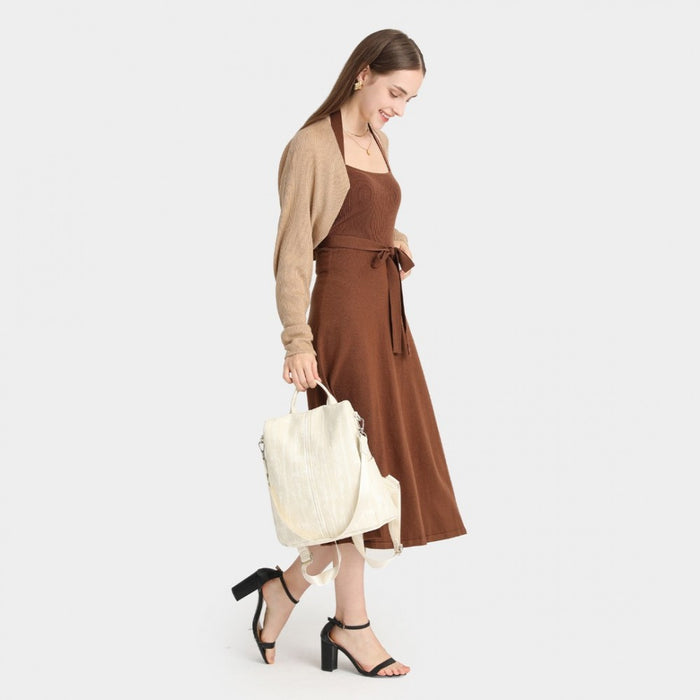 Anti-Theft PU Leather Convertible Bag and Backpack – Beige