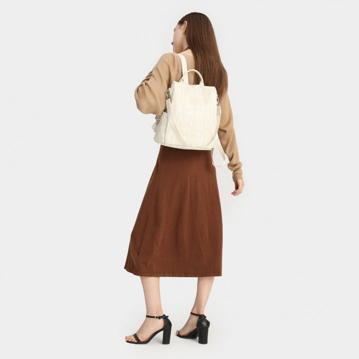 Anti-Theft PU Leather Convertible Bag and Backpack – Beige