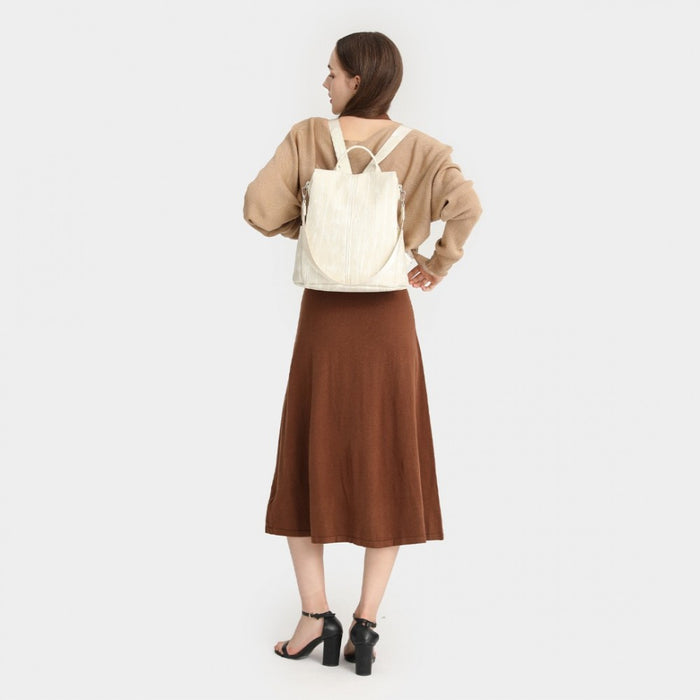 Anti-Theft PU Leather Convertible Bag and Backpack – Beige