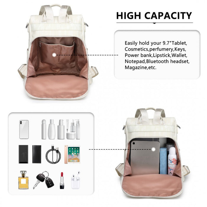 Anti-Theft PU Leather Convertible Bag and Backpack – Beige