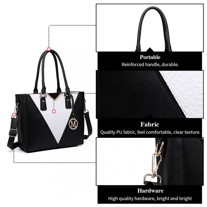 PU Leather V-Shape Multicolour Tote Bag – Black