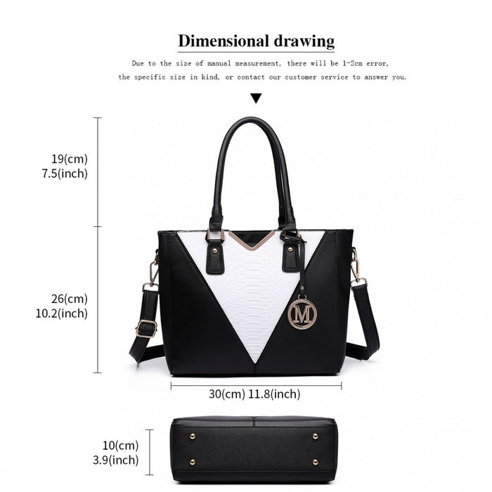 PU Leather V-Shape Multicolour Tote Bag – Black