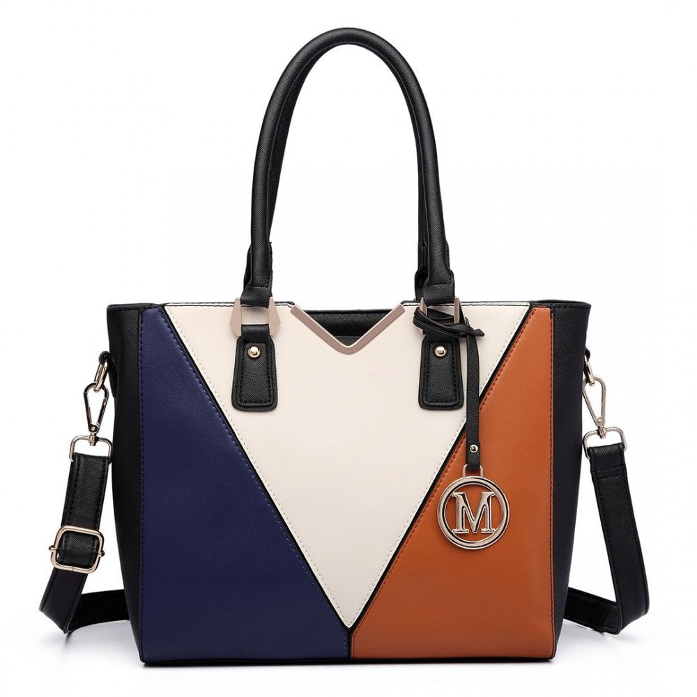 PU Leather V-Shape Multicolour Tote Bag – Brown