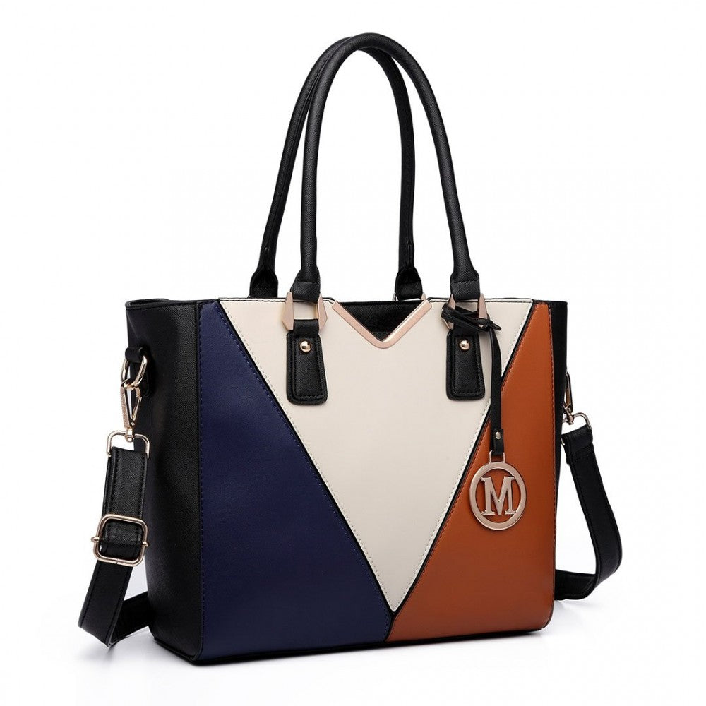 PU Leather V-Shape Multicolour Tote Bag – Brown