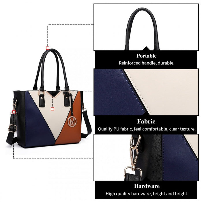 PU Leather V-Shape Multicolour Tote Bag – Brown