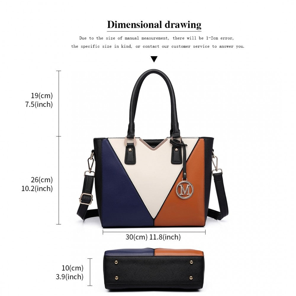 PU Leather V-Shape Multicolour Tote Bag – Brown