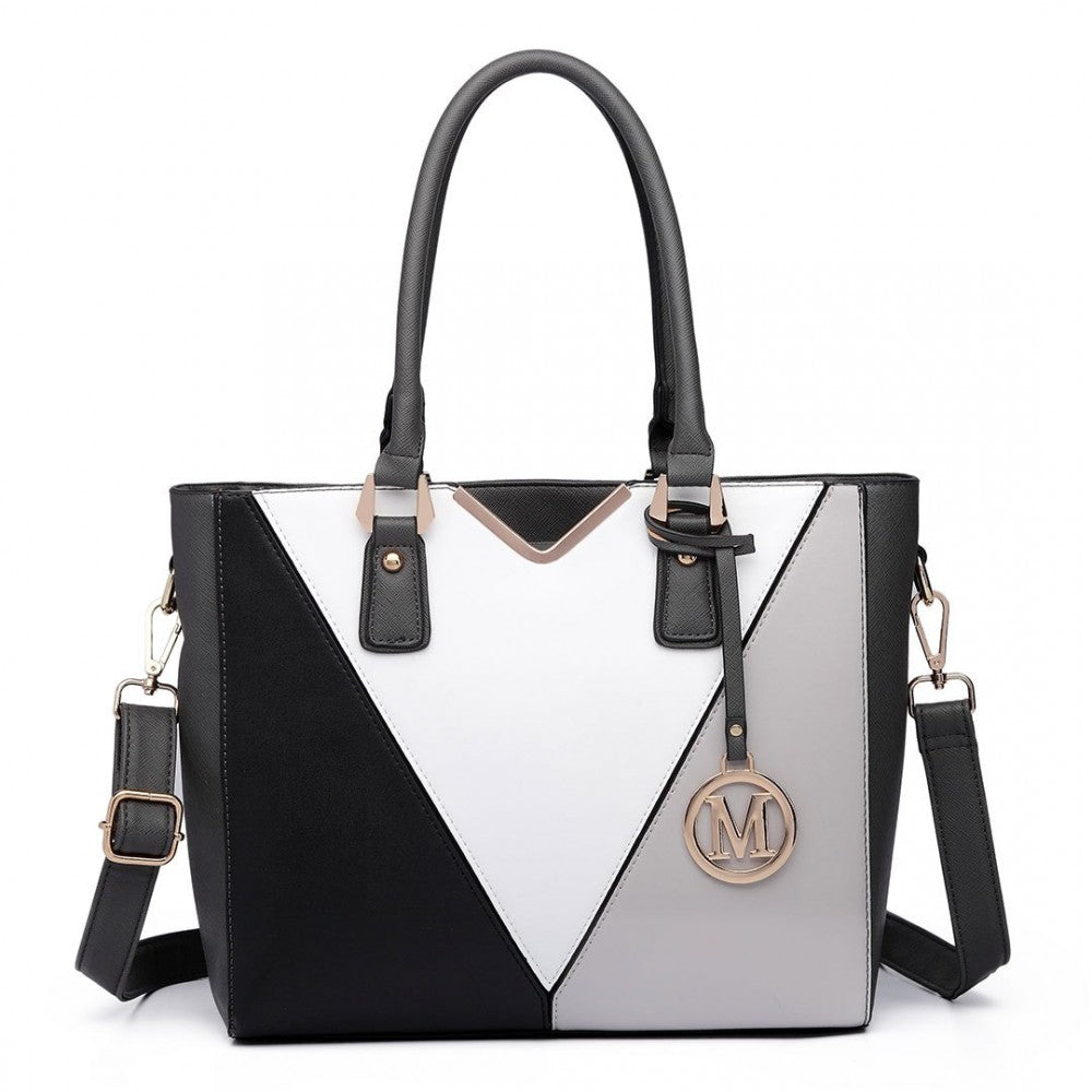 PU Leather V-Shape Multicolour Tote Bag – Grey
