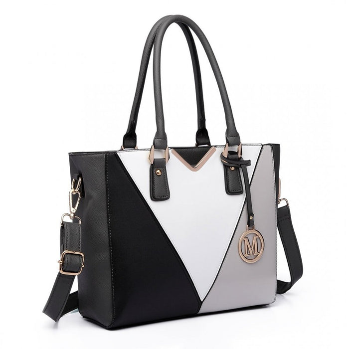 PU Leather V-Shape Multicolour Tote Bag – Grey