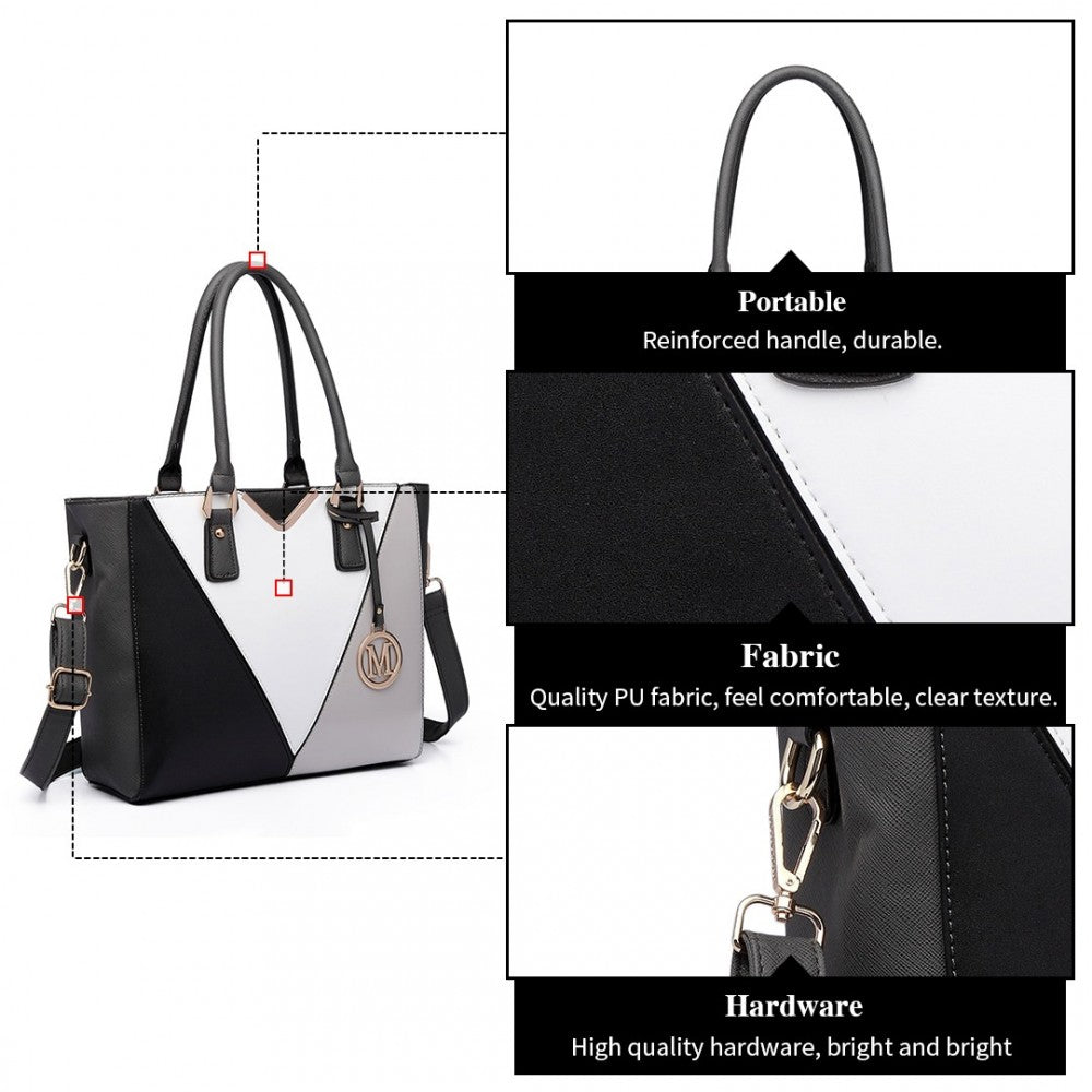 PU Leather V-Shape Multicolour Tote Bag – Grey