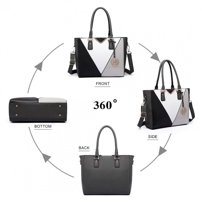 PU Leather V-Shape Multicolour Tote Bag – Grey