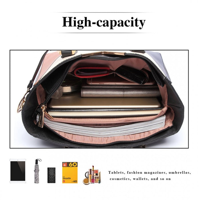 PU Leather V-Shape Multicolour Tote Bag – Nude