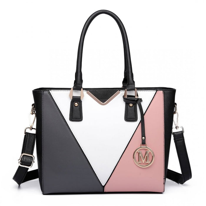 PU Leather V-Shape Multicolour Tote Bag – Nude