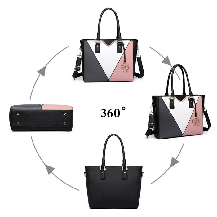 PU Leather V-Shape Multicolour Tote Bag – Nude