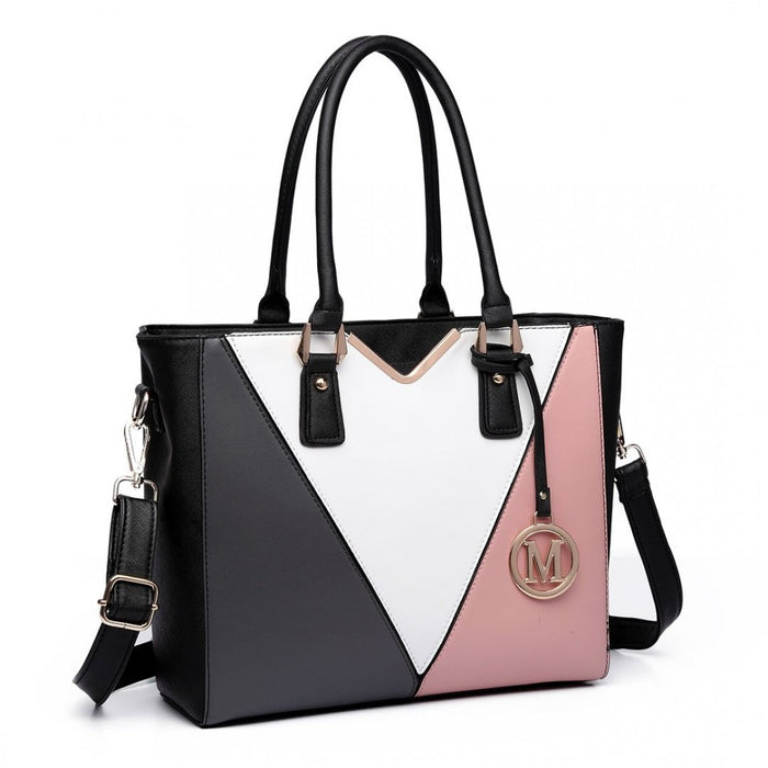 PU Leather V-Shape Multicolour Tote Bag – Nude