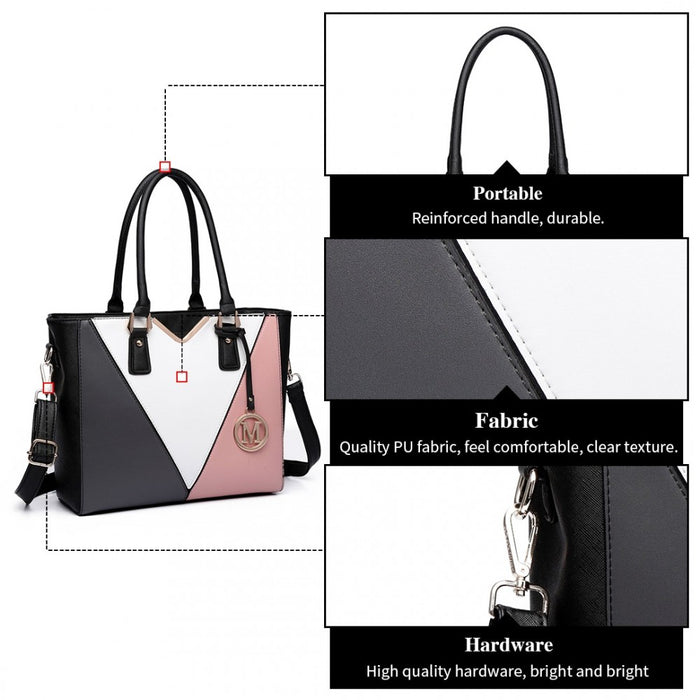 PU Leather V-Shape Multicolour Tote Bag – Nude