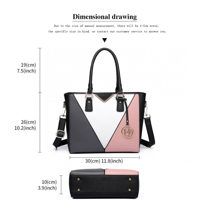 PU Leather V-Shape Multicolour Tote Bag – Nude