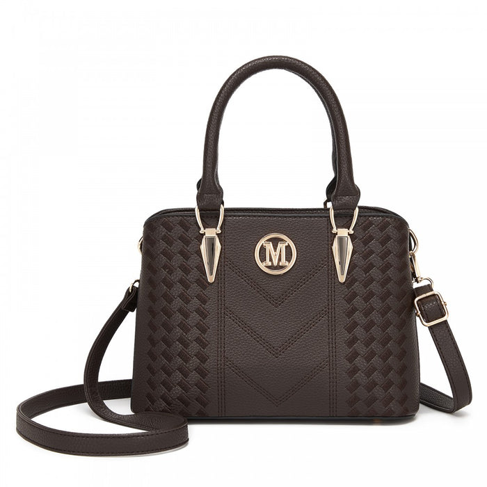 PU Leather Weave Effect Shoulder Bag – Coffee