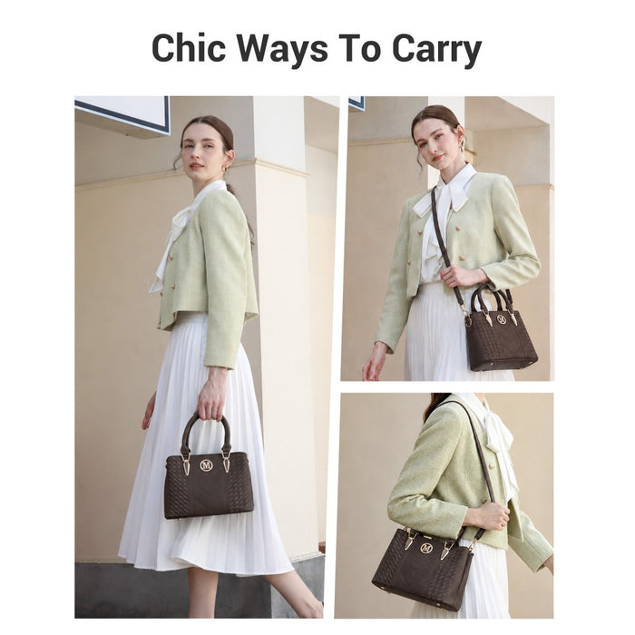 PU Leather Weave Effect Shoulder Bag – Coffee