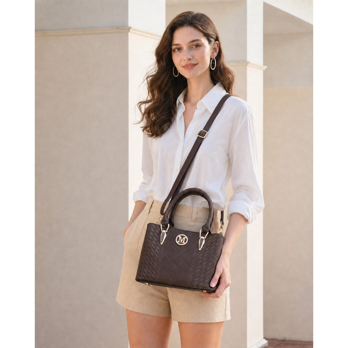 PU Leather Weave Effect Shoulder Bag – Coffee