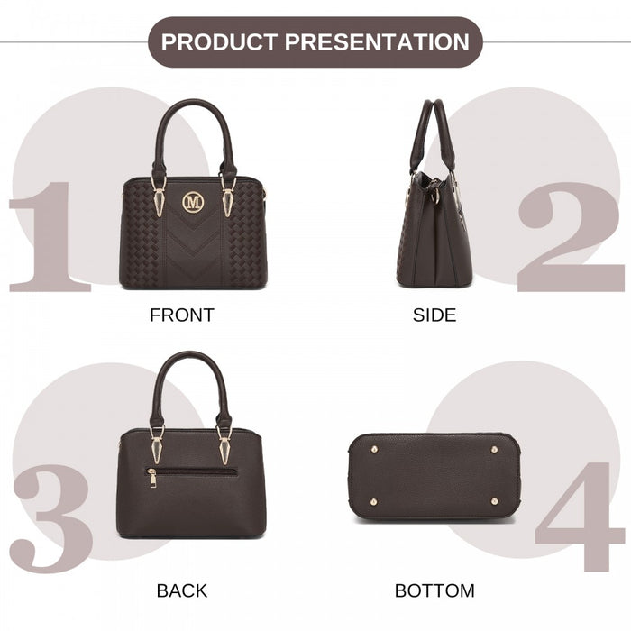 PU Leather Weave Effect Shoulder Bag – Coffee