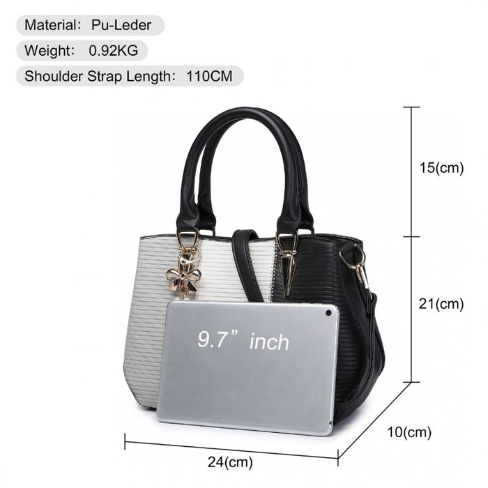 PU Leather Colour-Block Bow Pendant Handbag – Black