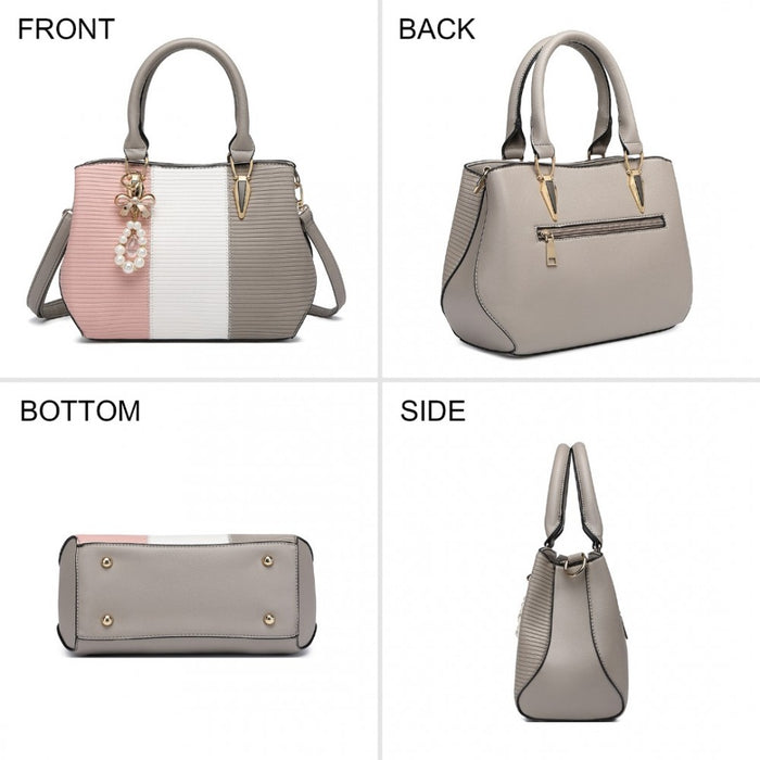 PU Leather Colour-Block Bow Pendant Handbag – Grey