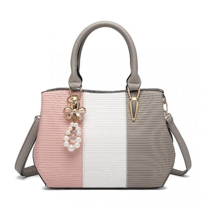 PU Leather Colour-Block Bow Pendant Handbag – Grey