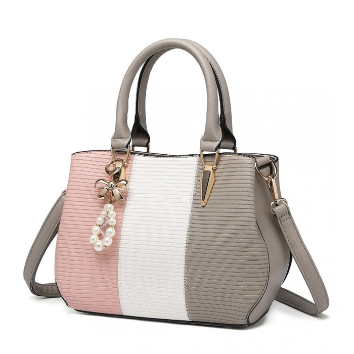 PU Leather Colour-Block Bow Pendant Handbag – Grey