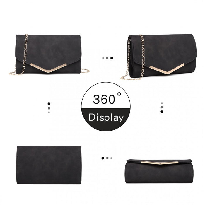 PU Leather Envelope Clutch Bag – Black