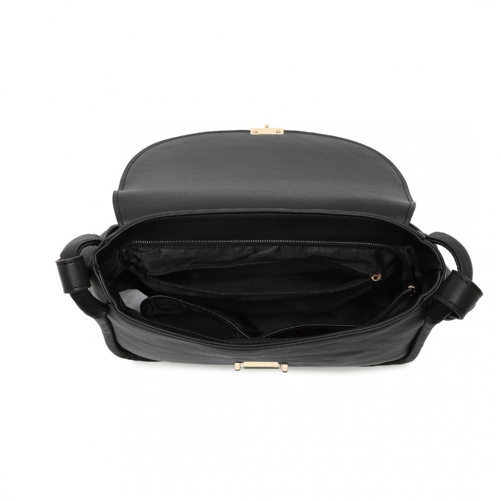 Fashion PU Leather Commute Flap Small Square Bag – Black