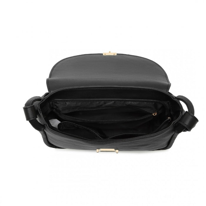 Fashion PU Leather Commute Flap Small Square Bag – Black