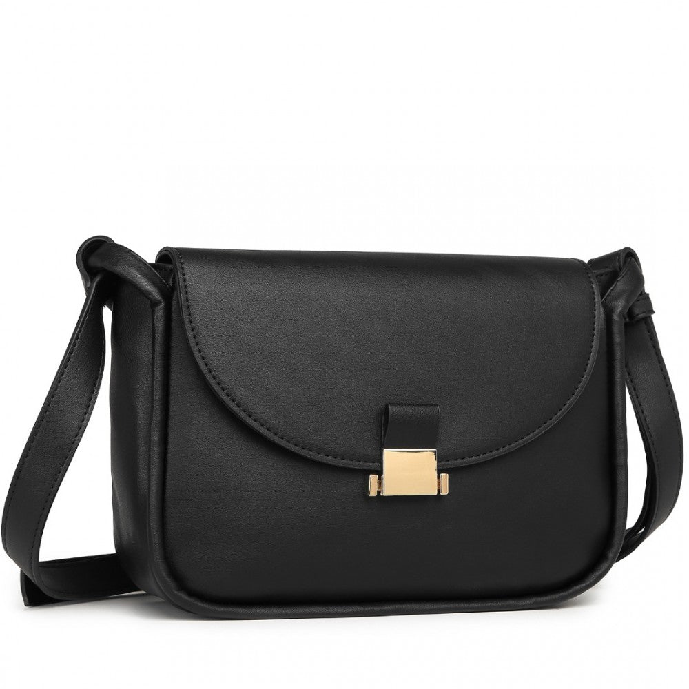 Fashion PU Leather Commute Flap Small Square Bag – Black