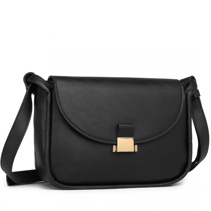 Fashion PU Leather Commute Flap Small Square Bag – Black
