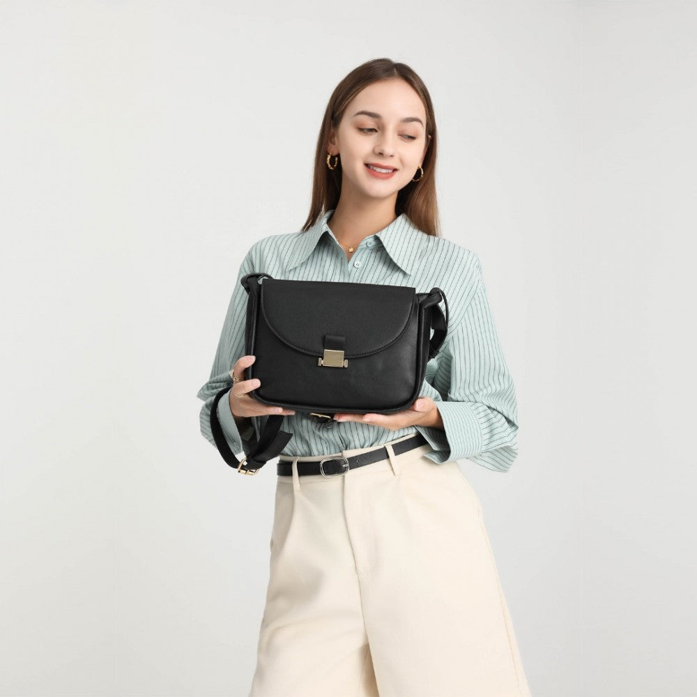 Fashion PU Leather Commute Flap Small Square Bag – Black