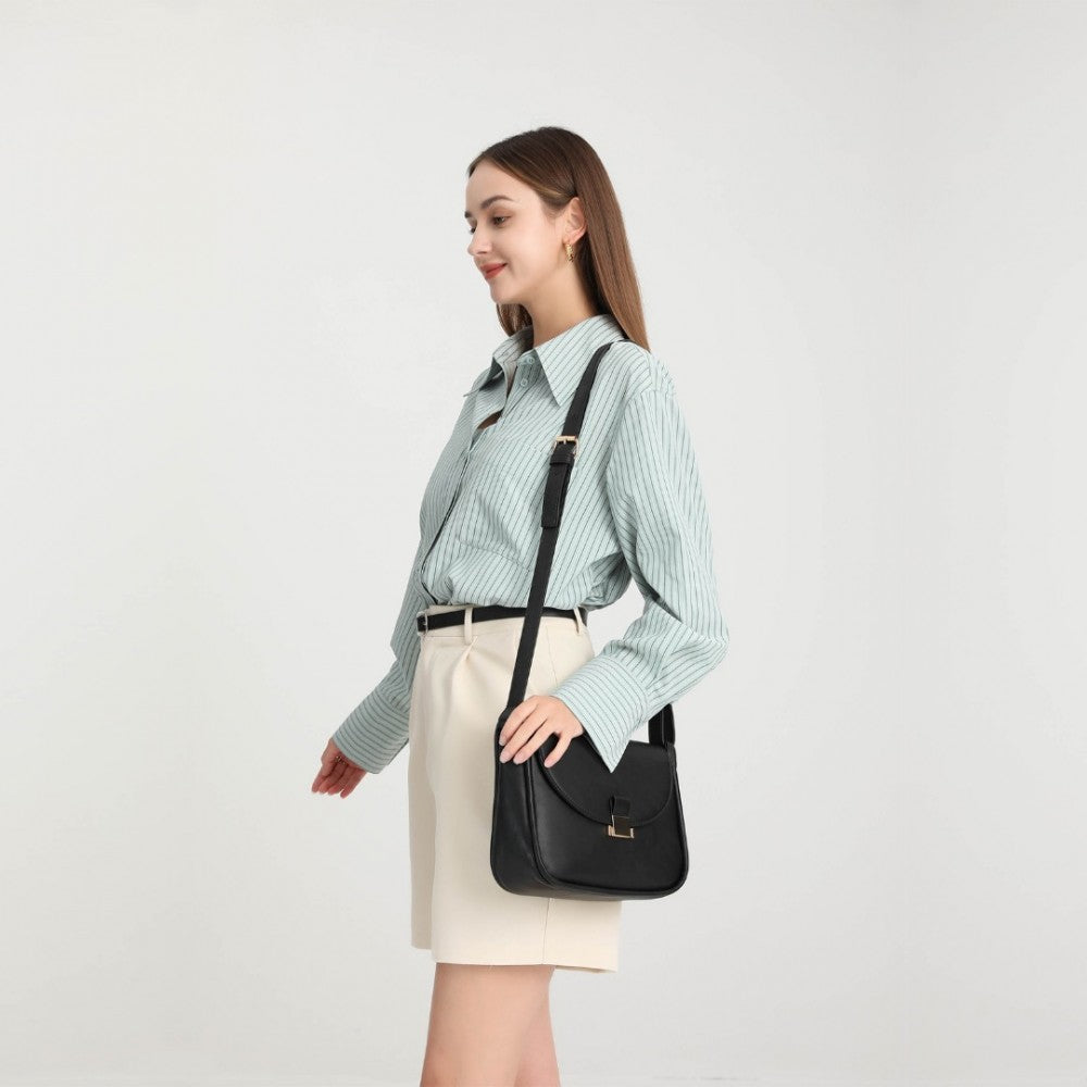 Fashion PU Leather Commute Flap Small Square Bag – Black
