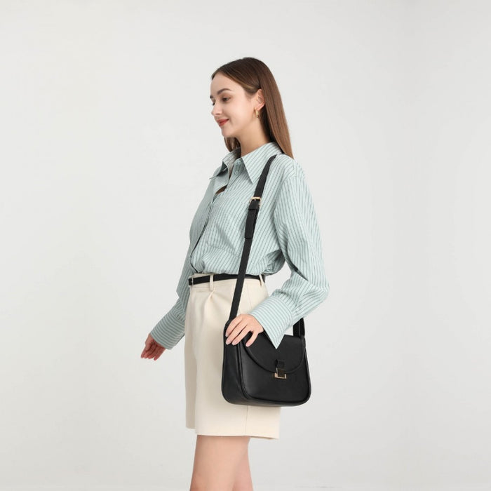Fashion PU Leather Commute Flap Small Square Bag – Black