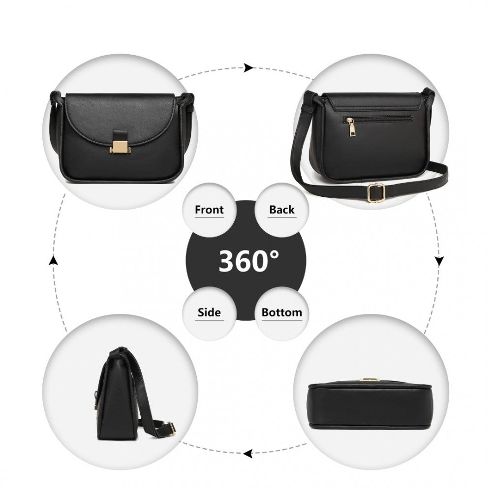Fashion PU Leather Commute Flap Small Square Bag – Black
