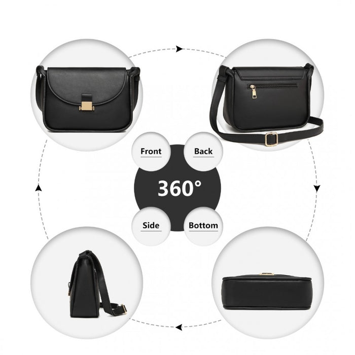 Fashion PU Leather Commute Flap Small Square Bag – Black