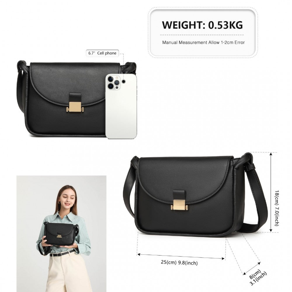 Fashion PU Leather Commute Flap Small Square Bag – Black
