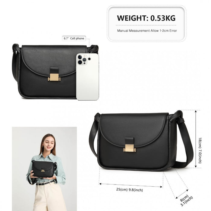 Fashion PU Leather Commute Flap Small Square Bag – Black