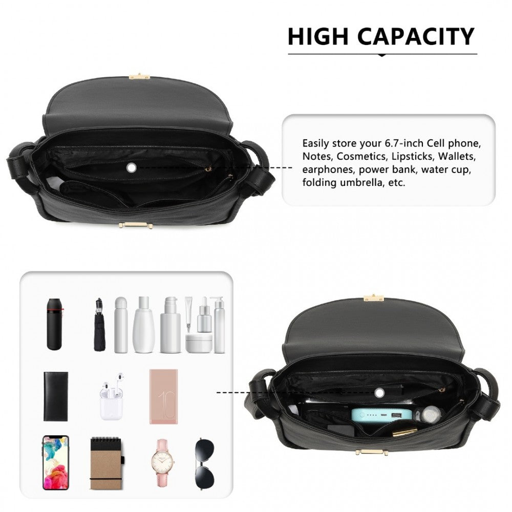 Fashion PU Leather Commute Flap Small Square Bag – Black