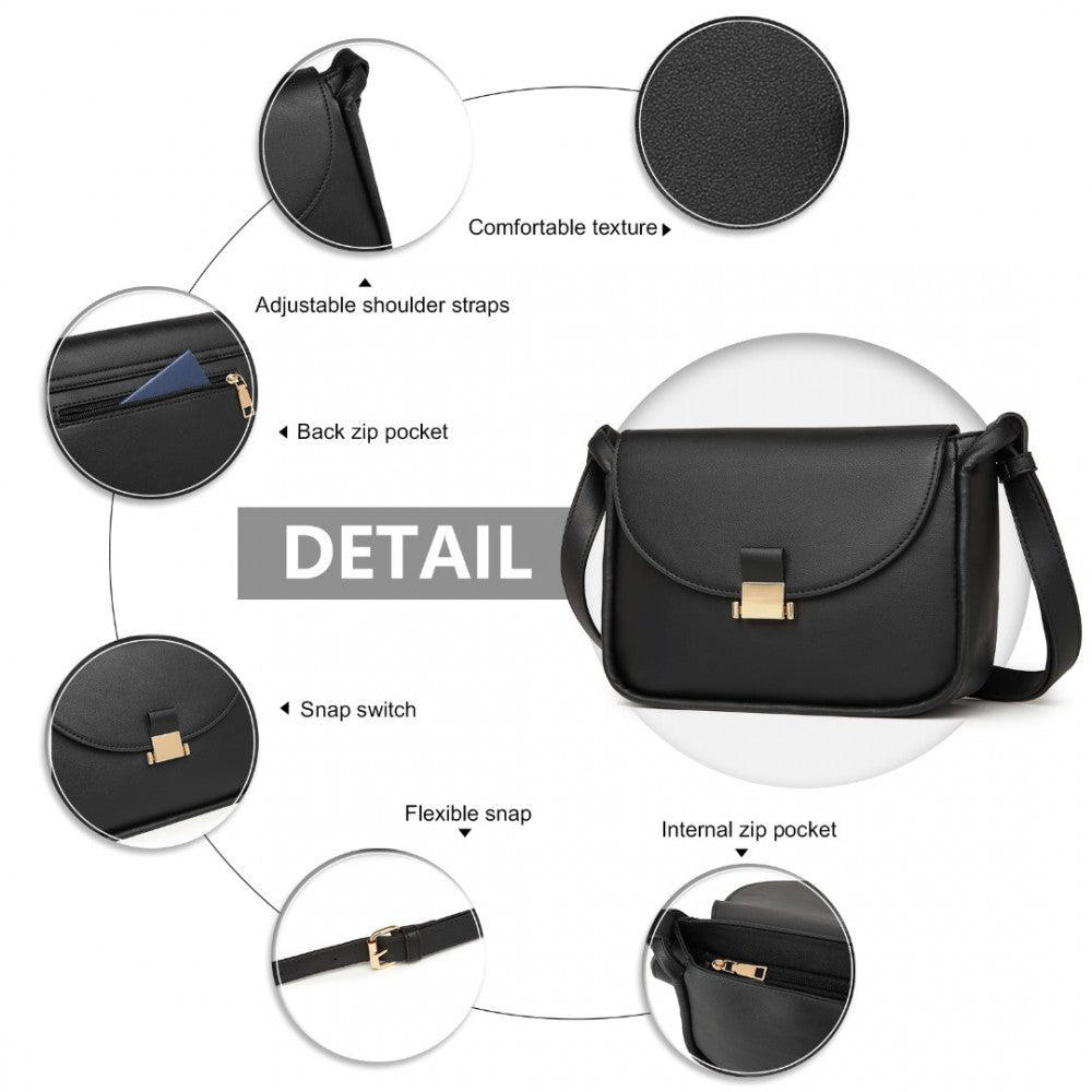 Fashion PU Leather Commute Flap Small Square Bag – Black
